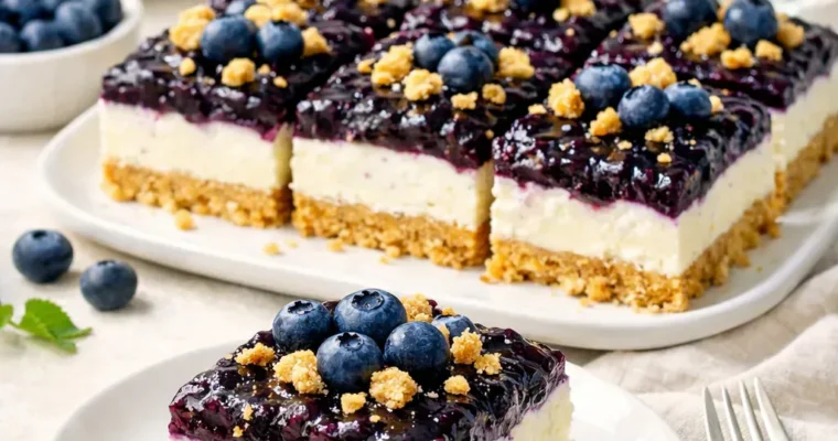 Blaubeer-Cheesecake-Bars ohne Backen – cremiges Rezept