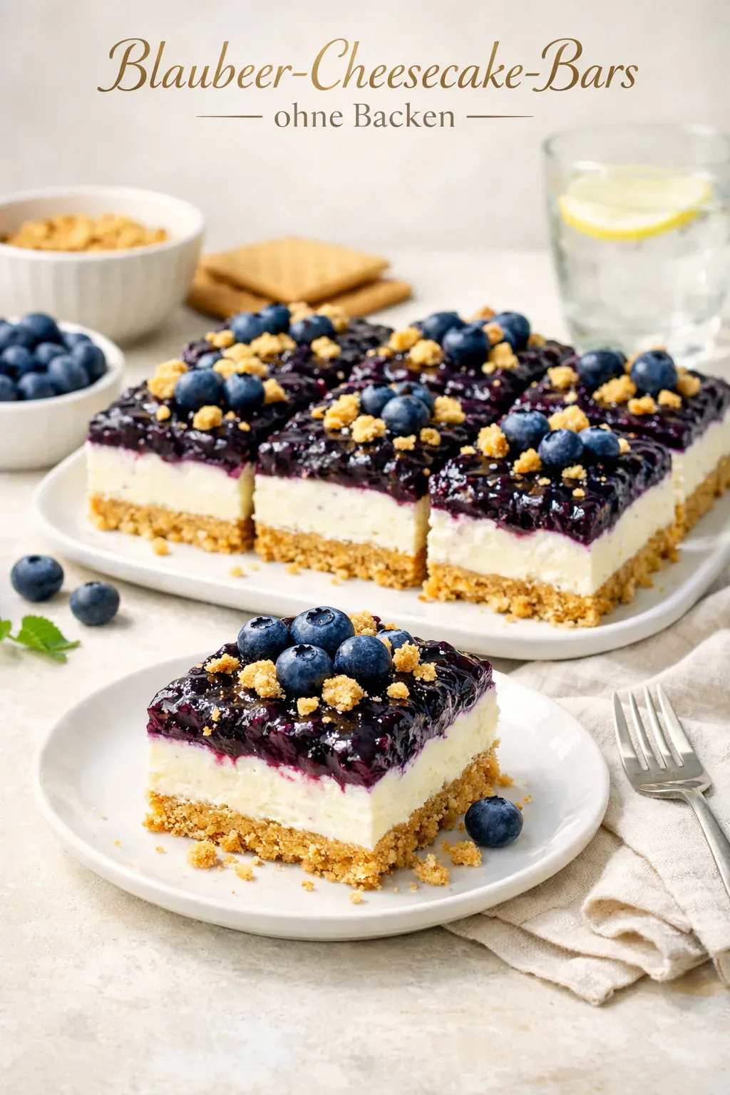 Blaubeer-Cheesecake-Bars ohne Backen – cremiges Rezept