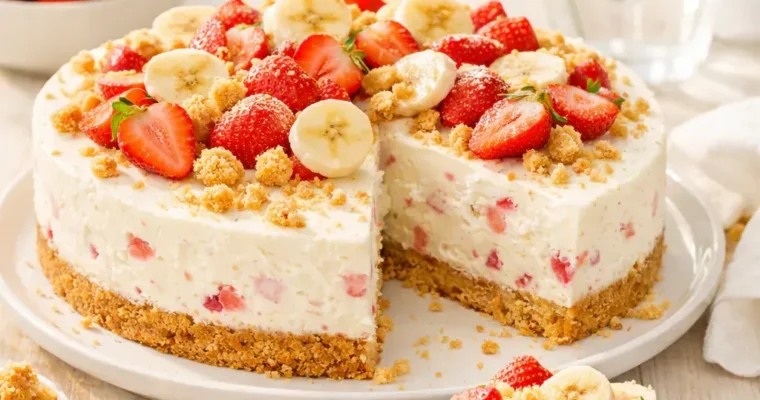 Erdbeer-Bananen-Cheesecake ohne Backen – einfaches Rezept