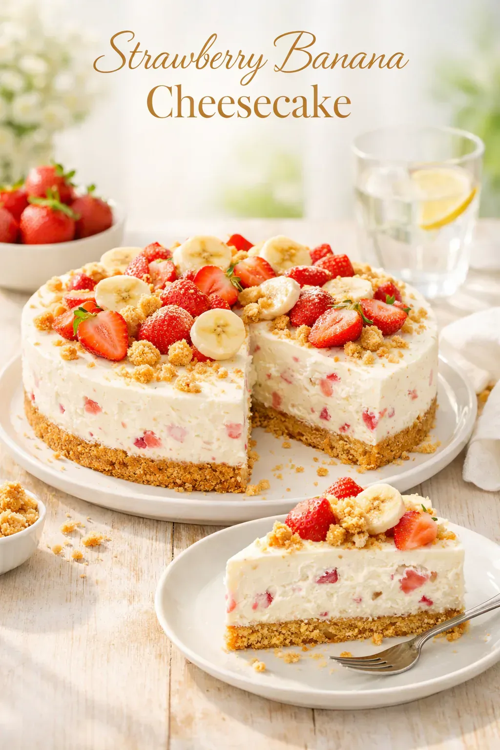 Erdbeer-Bananen-Cheesecake ohne Backen – einfaches Rezept