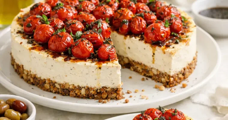 Herzhafter Ziegenkäse Cheesecake mit Schalotten