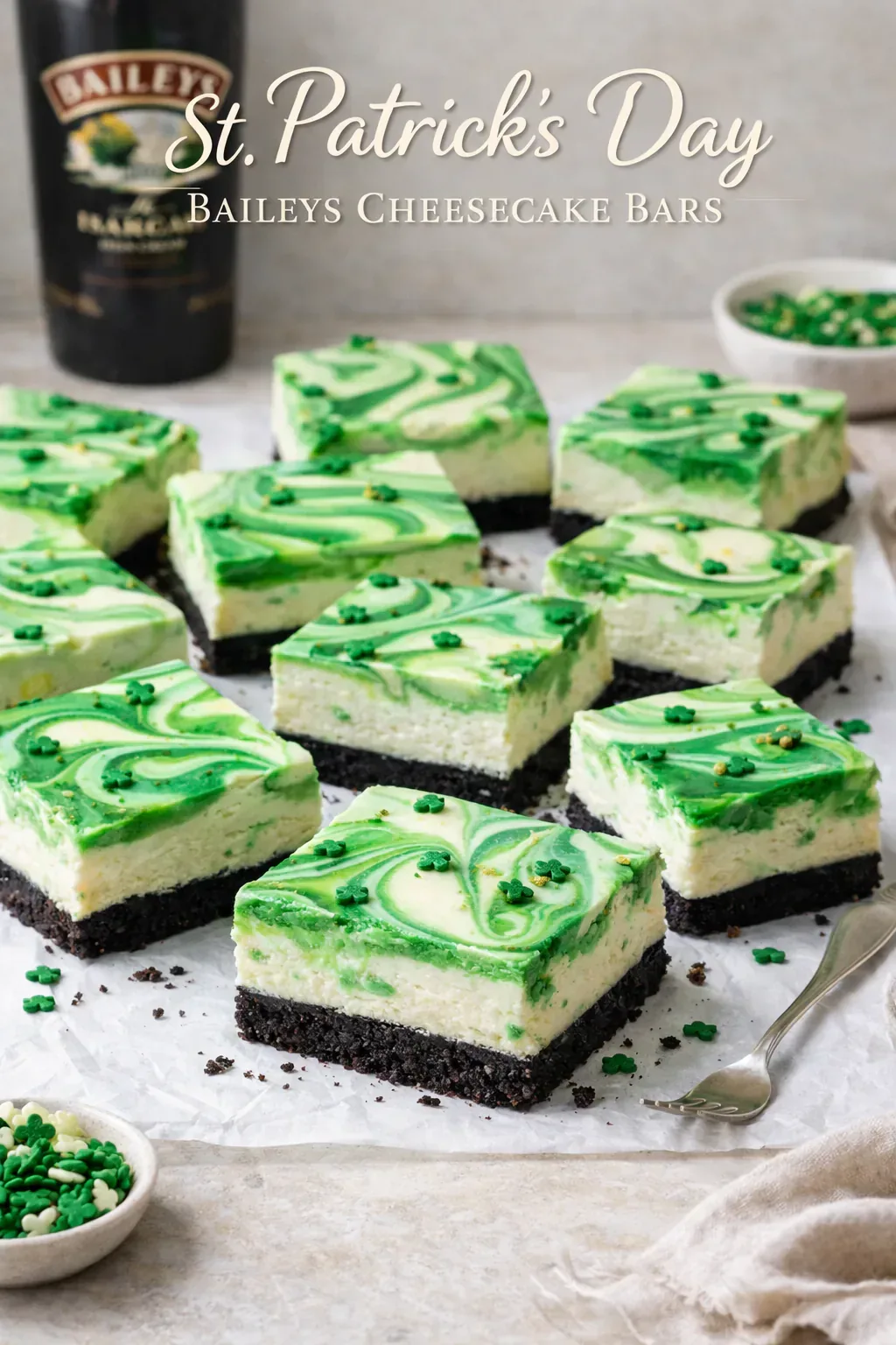 Baileys Cheesecake Bars mit grünem Swirl