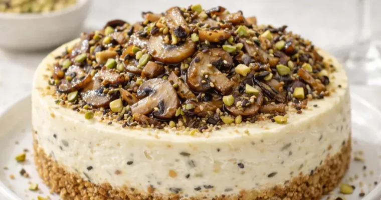 Herzhafter Pilz-Cheesecake mit karamellisierten Zwiebeln
