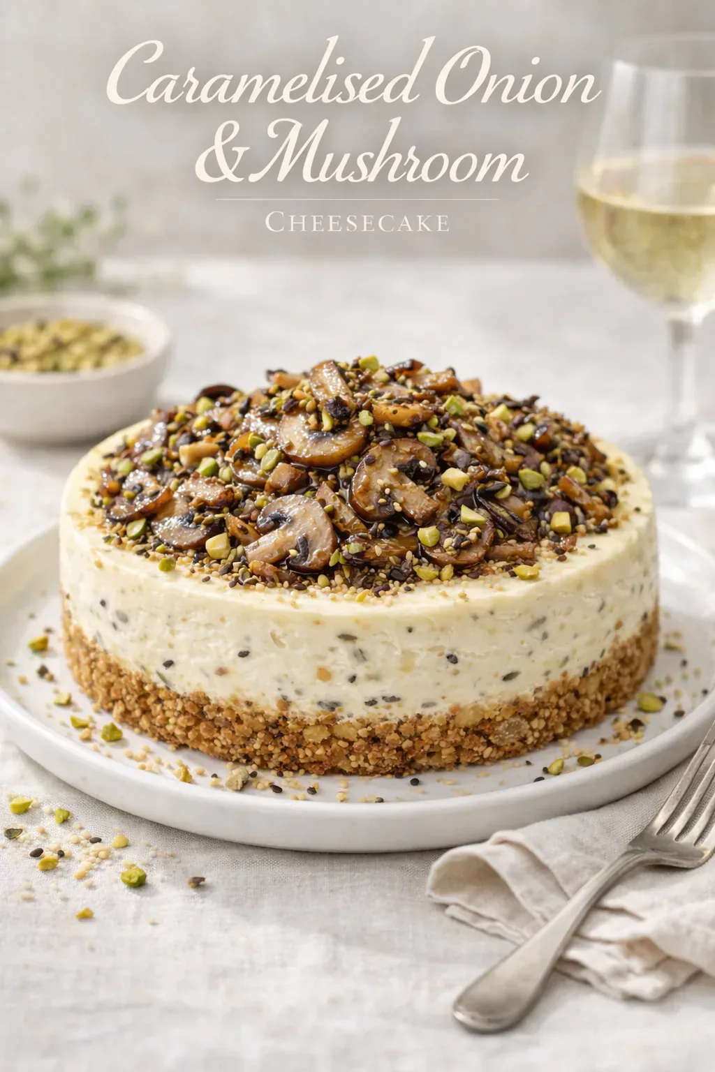 Herzhafter Pilz-Cheesecake mit karamellisierten Zwiebeln