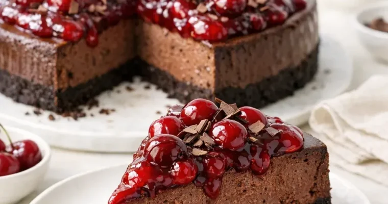 Cherry Chocolate Cheesecake mit Kirschen und Schokolade