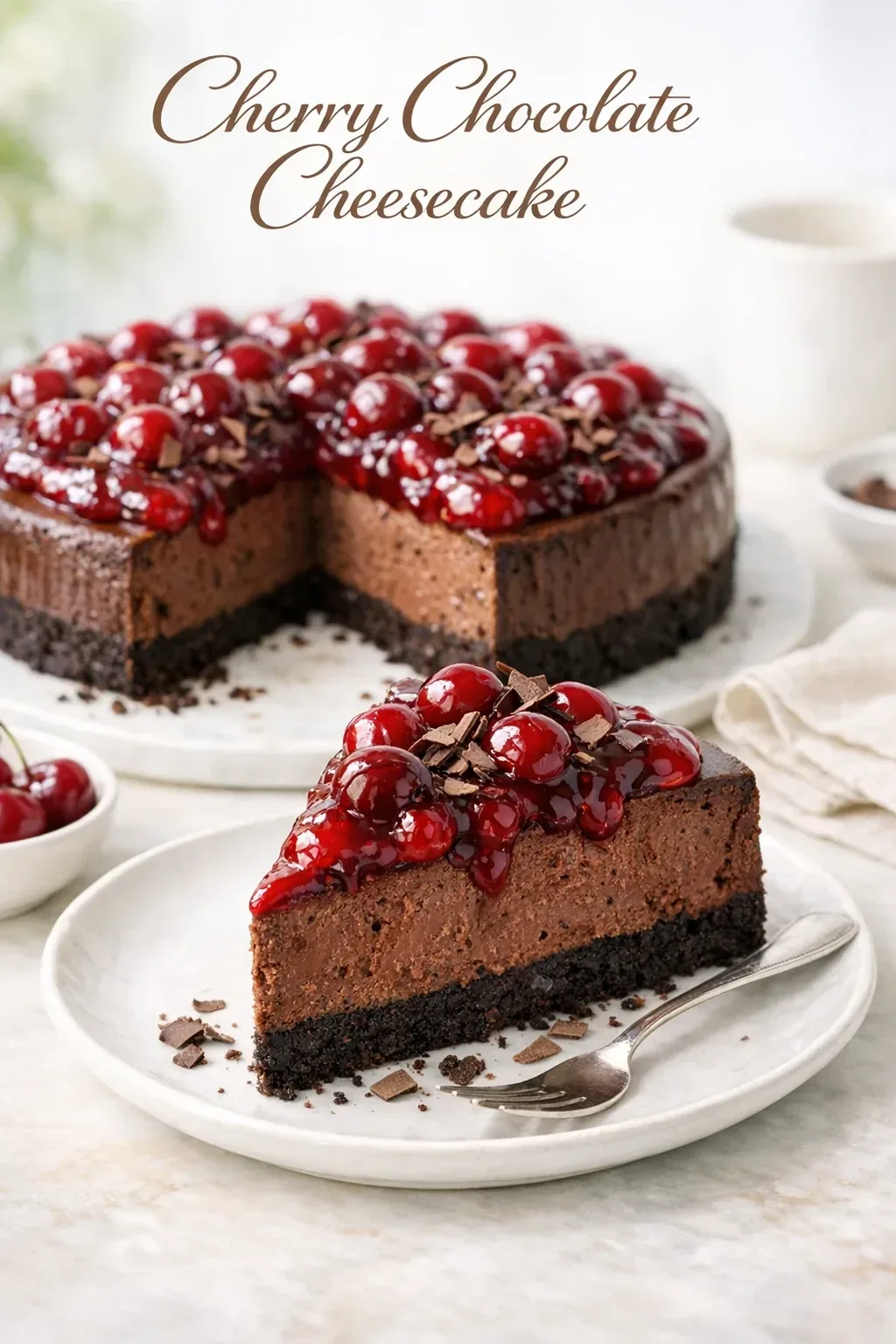 Cherry Chocolate Cheesecake mit Kirschen und Schokolade