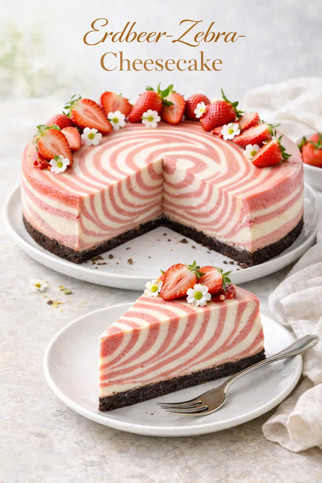 Erdbeer-Zebra-Cheesecake – cremiger Cheesecake mit Muster