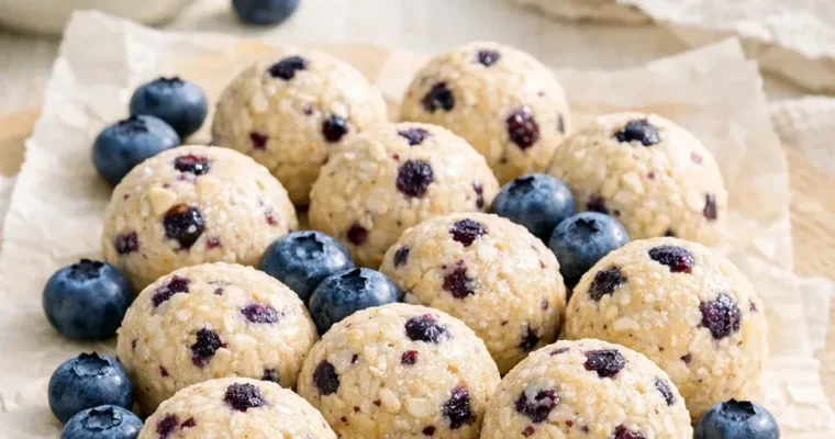 Cremige Blaubeer-Käsekuchen Protein-Energie-Bällchen