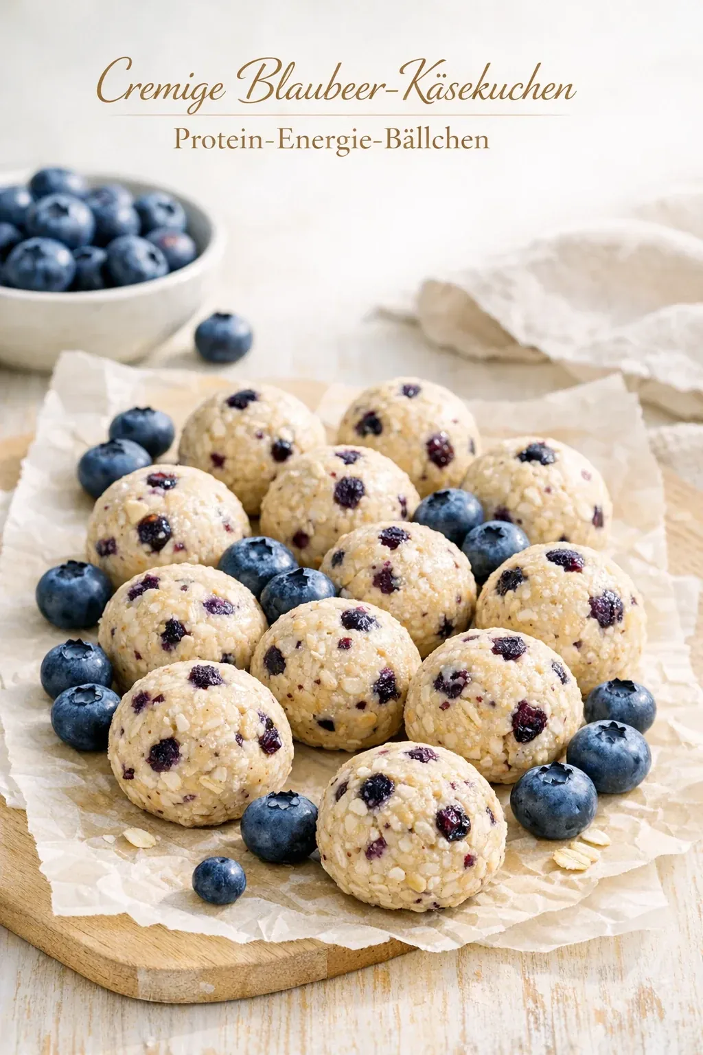 Cremige Blaubeer-Käsekuchen Protein-Energie-Bällchen