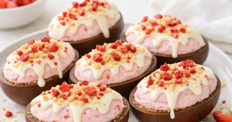 No-Bake Erdbeer-Cheesecake in Schoko-Ostereiern