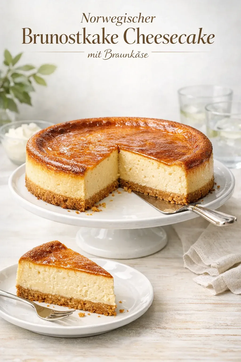 Norwegischer Brunostkake Cheesecake mit karamelligem Braunkäse