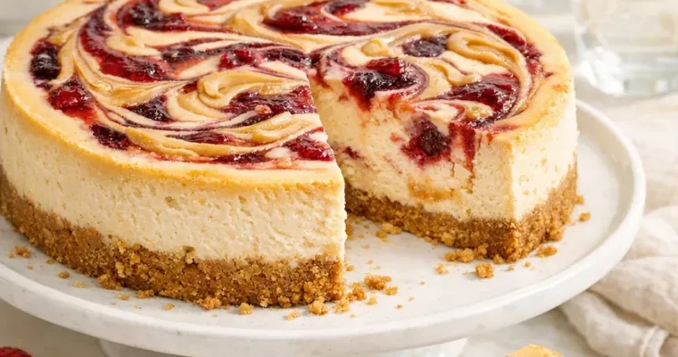 Erdnussbutter-Käsekuchen mit Beeren-Swirl