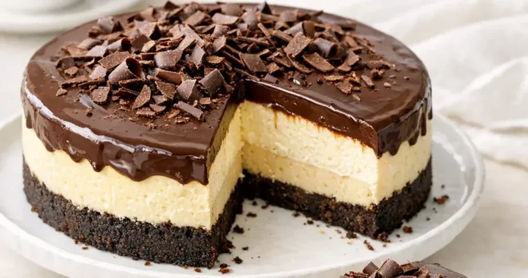Boston Chocolate Cream Pie Cheesecake mit Vanillecreme und Ganache