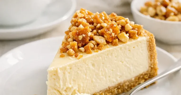 Cheesecake mit gerösteter weißer Schokolade und Erdnusskrokant
