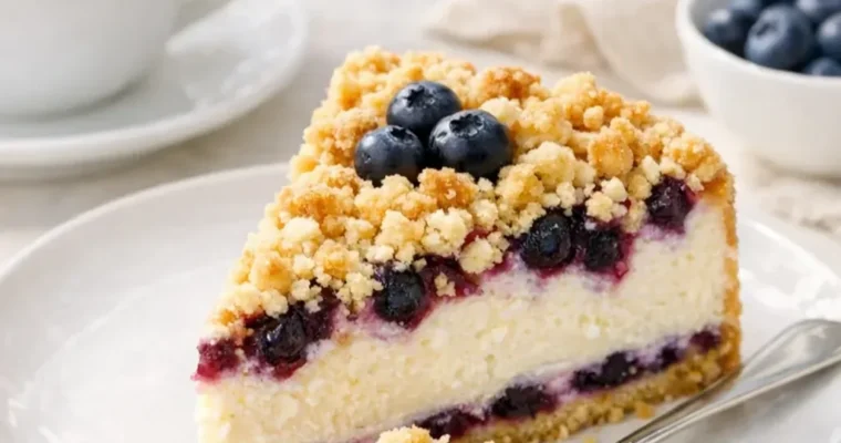 Cremiger Heidelbeer-Cheesecake mit Streuseln