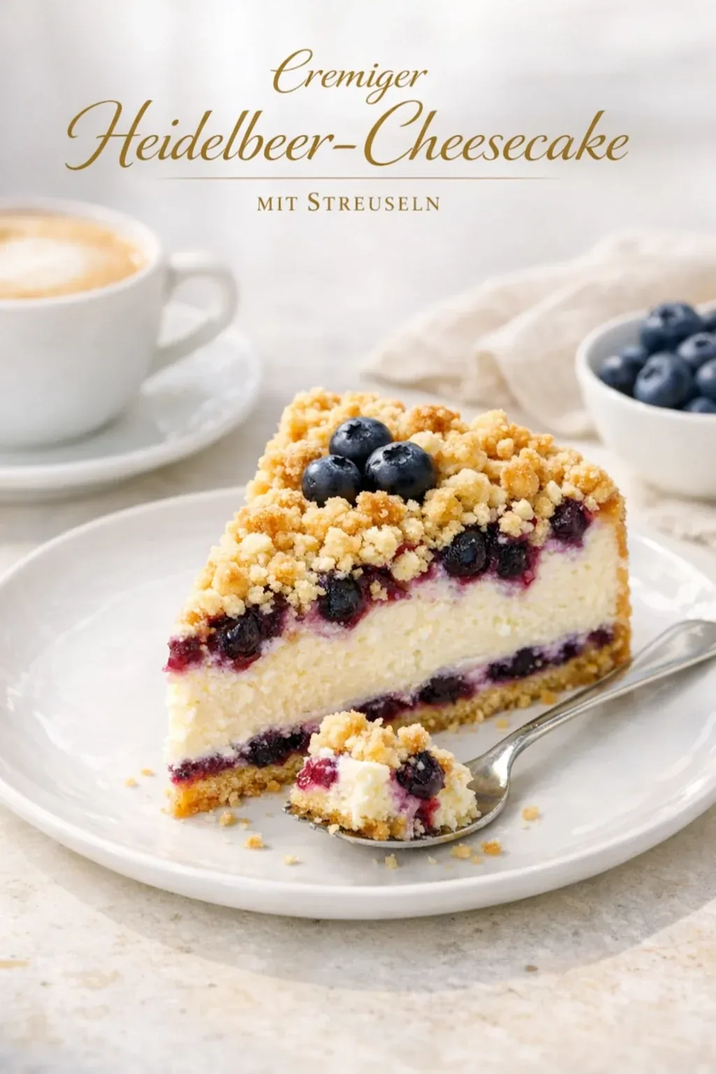 Cremiger Heidelbeer-Cheesecake mit Streuseln