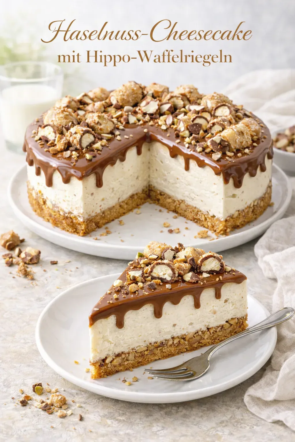 Haselnuss-Cheesecake mit Hippo-Waffelriegeln – cremig & knusprig