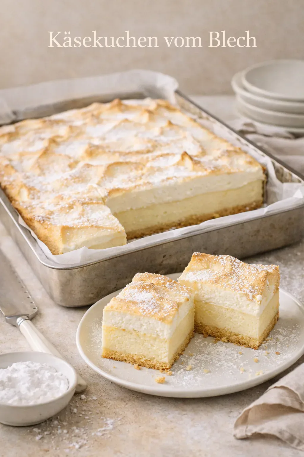 Käsekuchen vom Blech mit Quark und Baiser