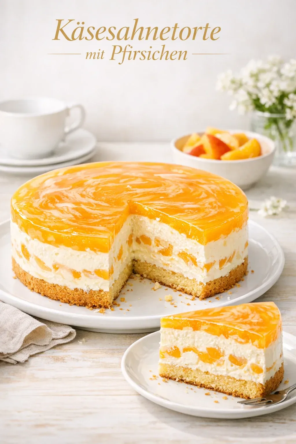 Käsesahnetorte mit Pfirsichen