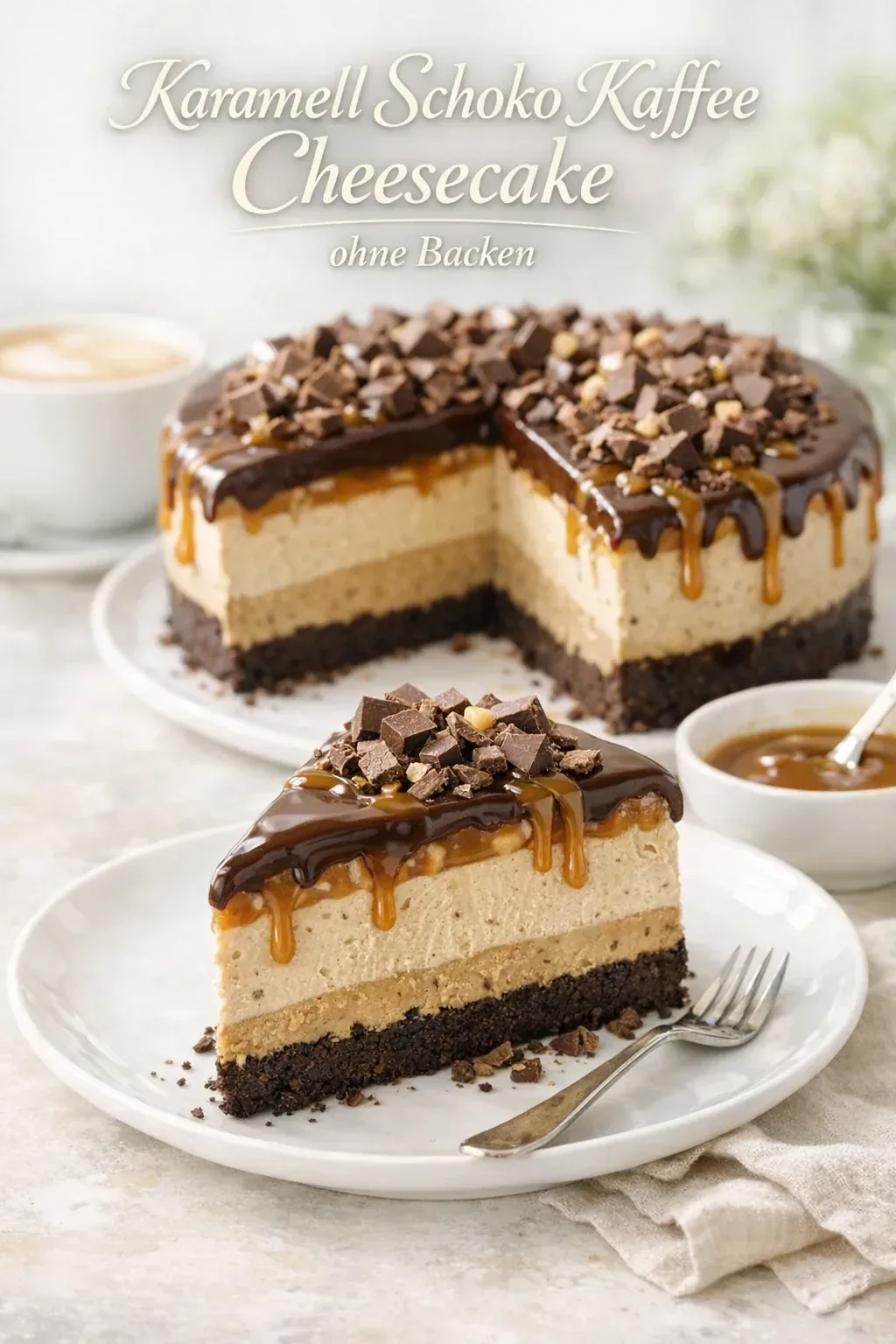 Karamell Schoko Kaffee Cheesecake ohne Backen