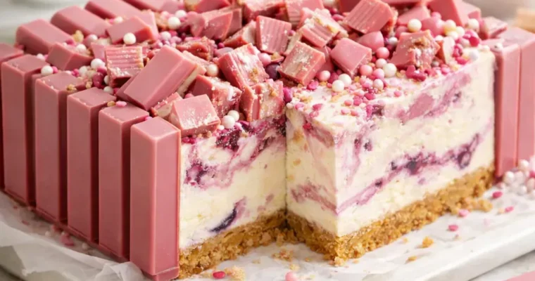 KitKat Ruby Cheesecake ohne Backen aus der Form