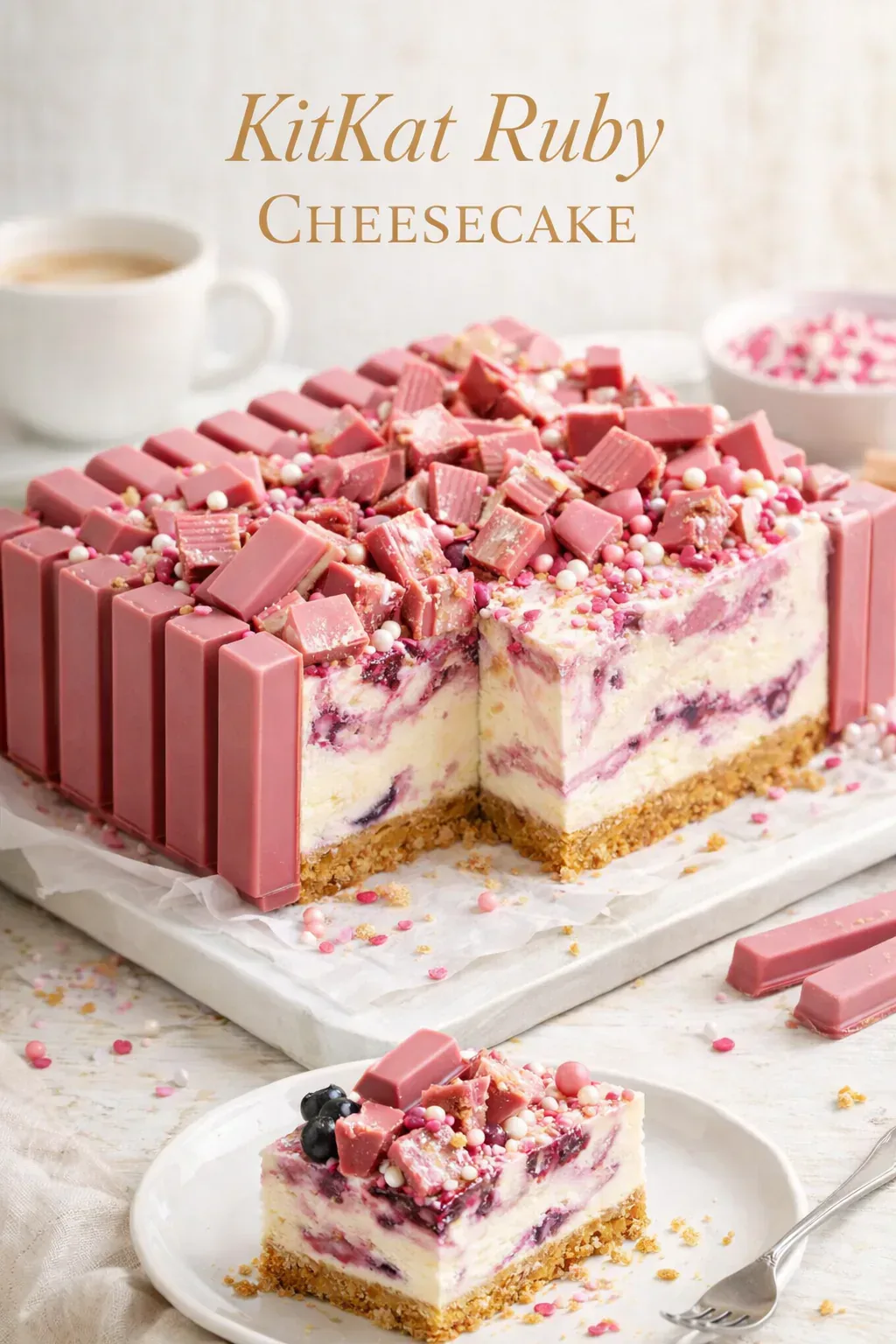 KitKat Ruby Cheesecake ohne Backen aus der Form