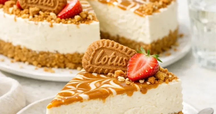 Lotus Cheesecake ohne Backen mit knusprigem Keksboden