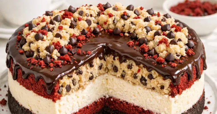 Red Velvet Cookie Dough Cheesecake
