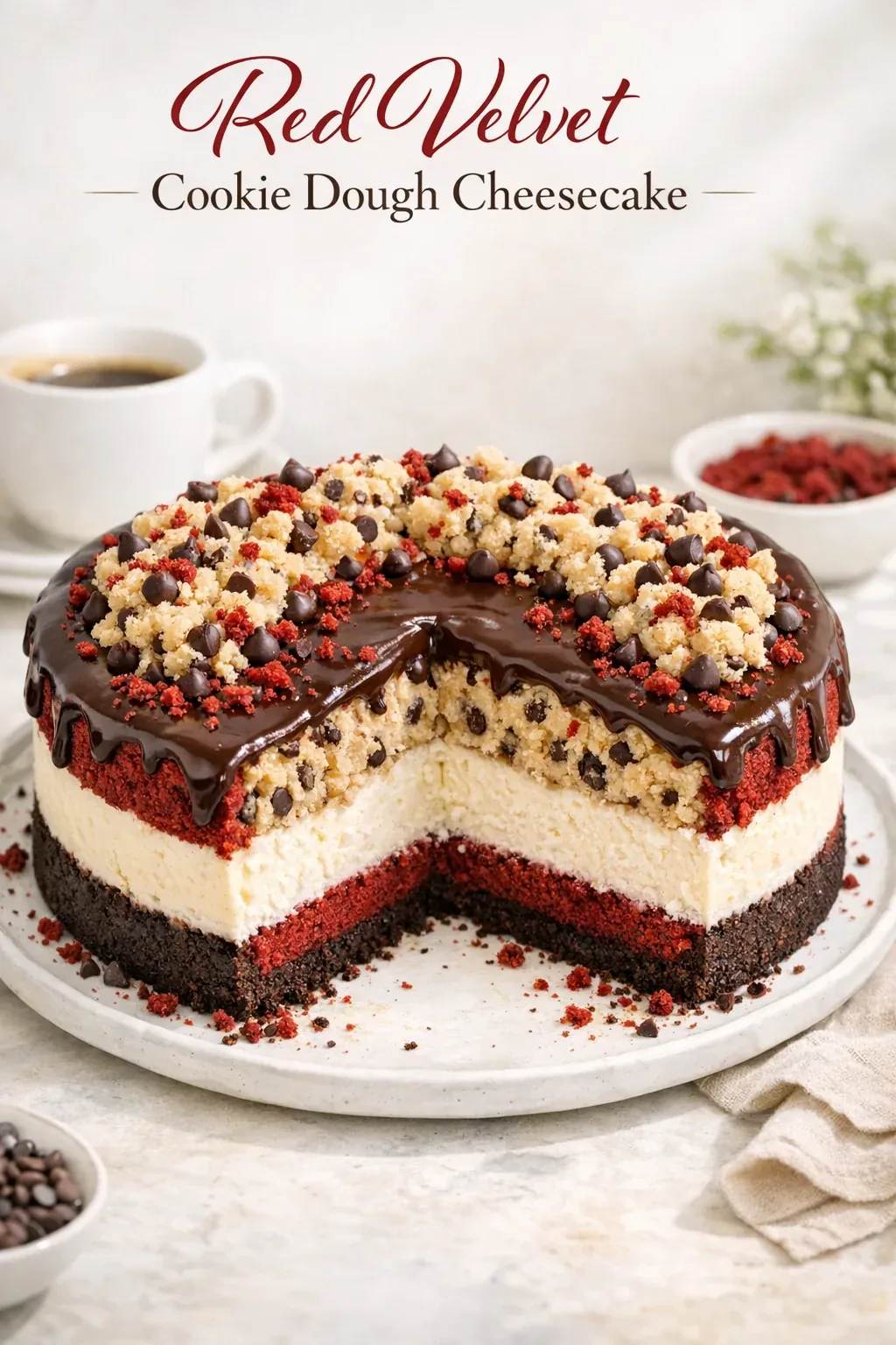 Red Velvet Cookie Dough Cheesecake