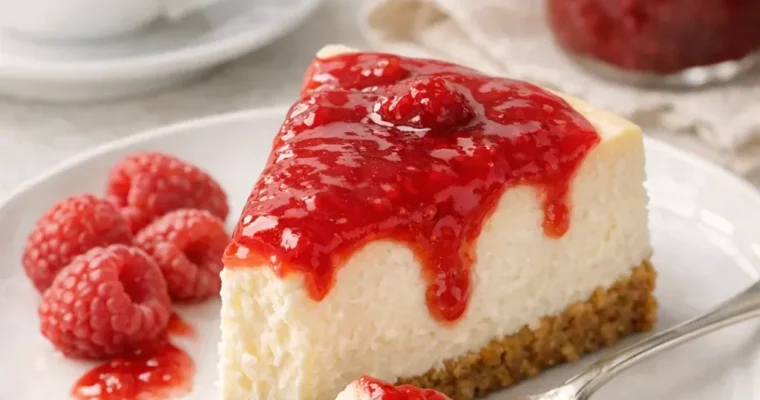 New-York-Cheesecake mit Himbeersauce