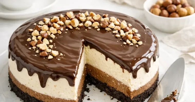 No-Bake Haselnuss-Schoko Cheesecake mit cremiger Nougat-Schicht