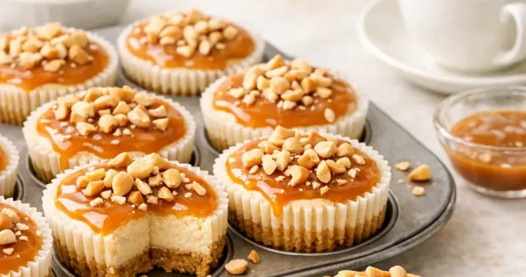 Peanut Butter Caramel Mini Cheesecakes