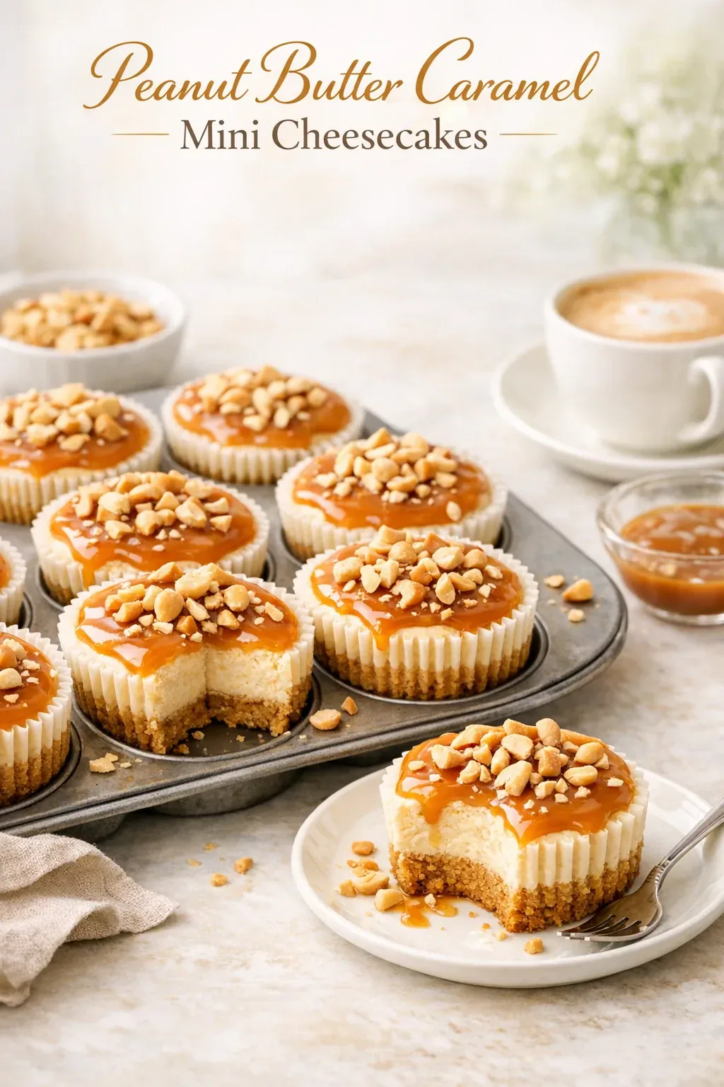 Peanut Butter Caramel Mini Cheesecakes