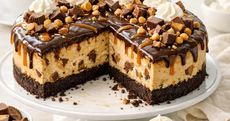 Reese’s Peanut Butter Cup Cheesecake mit Schokolade und Karamell