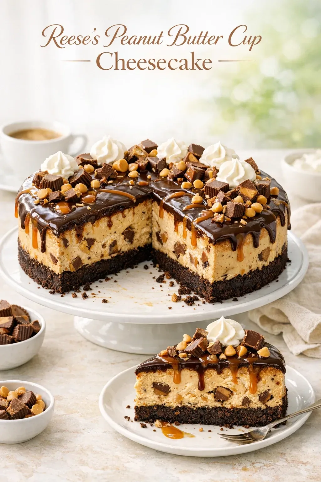 Reese’s Peanut Butter Cup Cheesecake mit Schokolade und Karamell