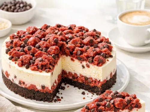 No-Bake Red Velvet Cookie Dough Cheesecake