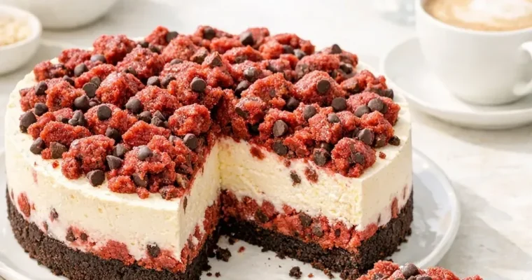 No-Bake Red Velvet Cookie Dough Cheesecake