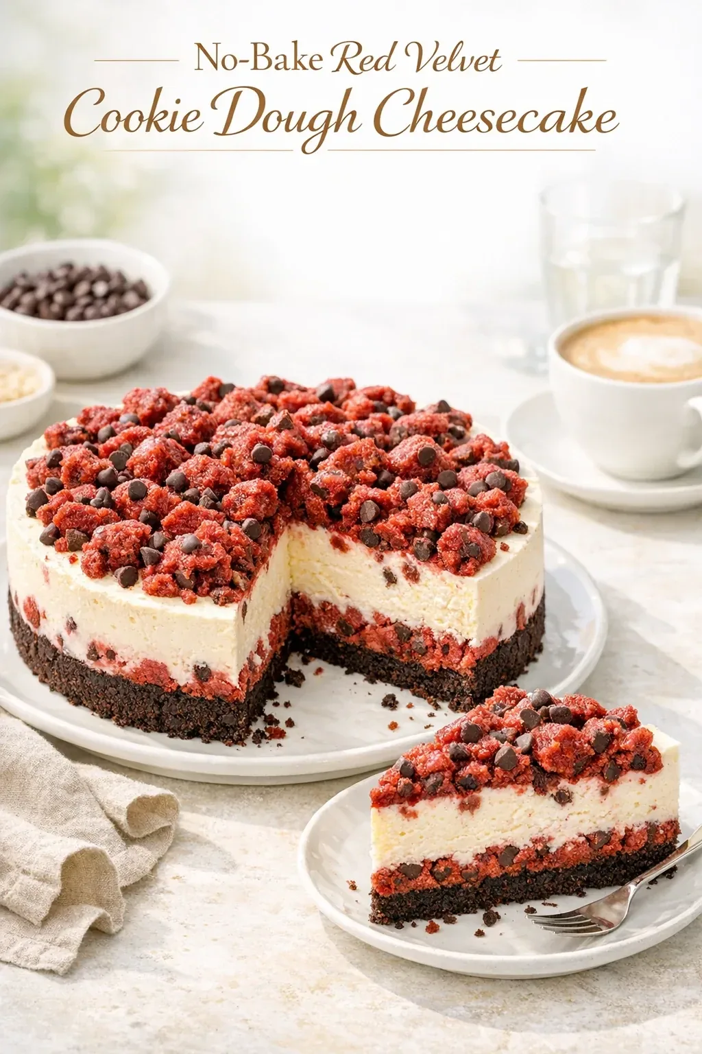 No-Bake Red Velvet Cookie Dough Cheesecake