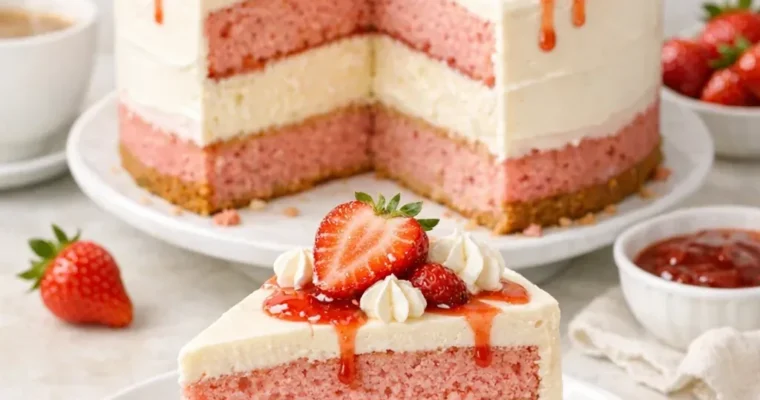 Strawberries and Cream Cheesecake Cake