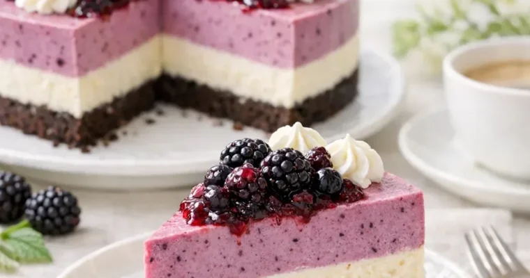 White Chocolate Blackberry Mousse Cheesecake mit Brombeeren