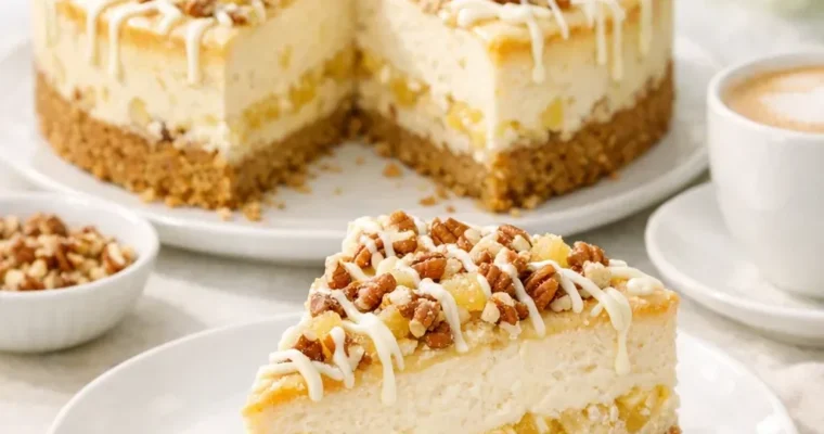 White Chocolate Pineapple Pecan Cheesecake