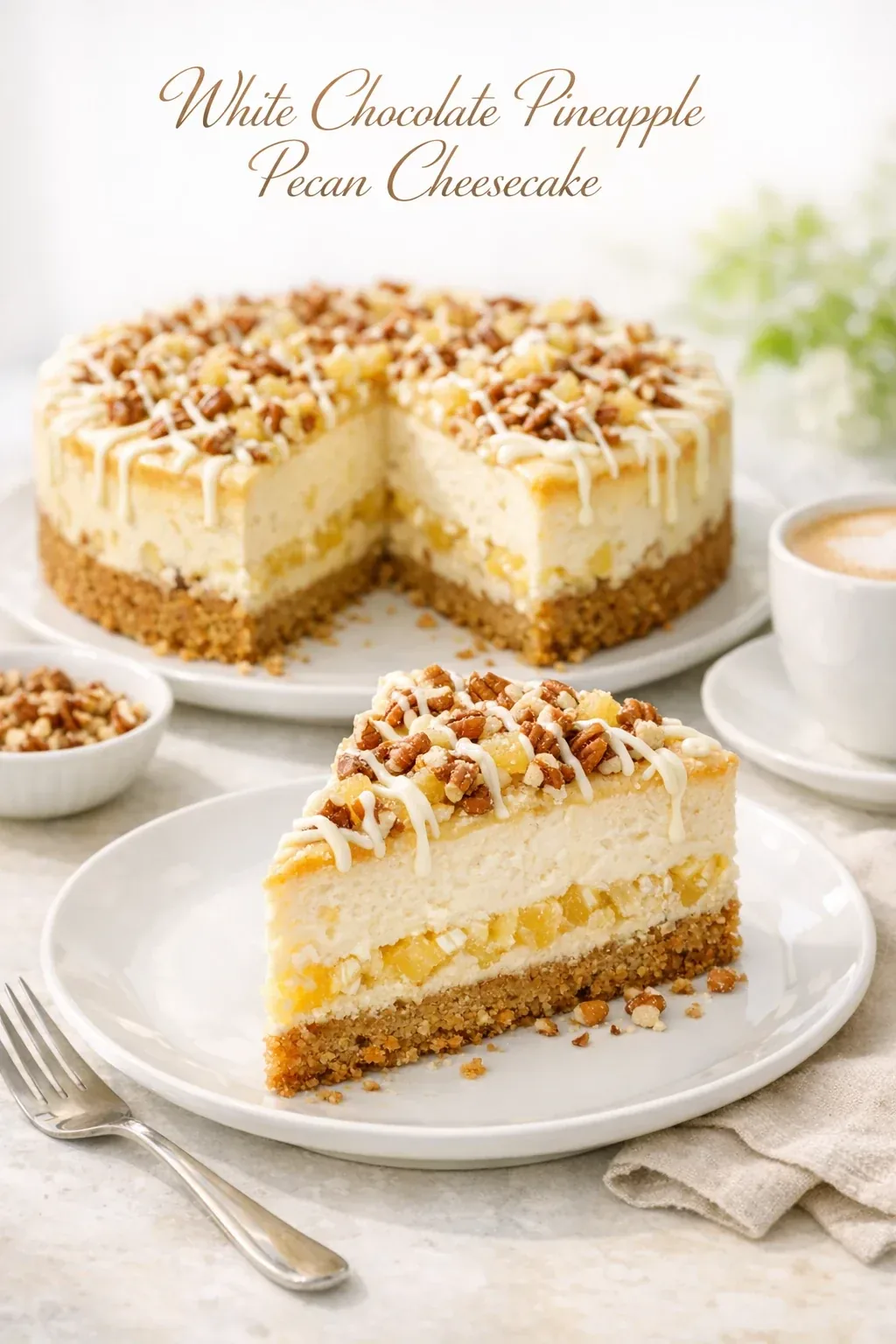 White Chocolate Pineapple Pecan Cheesecake