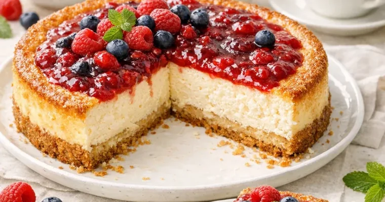 Småländsk Ostkaka (Schweden) mit Beerenkompott