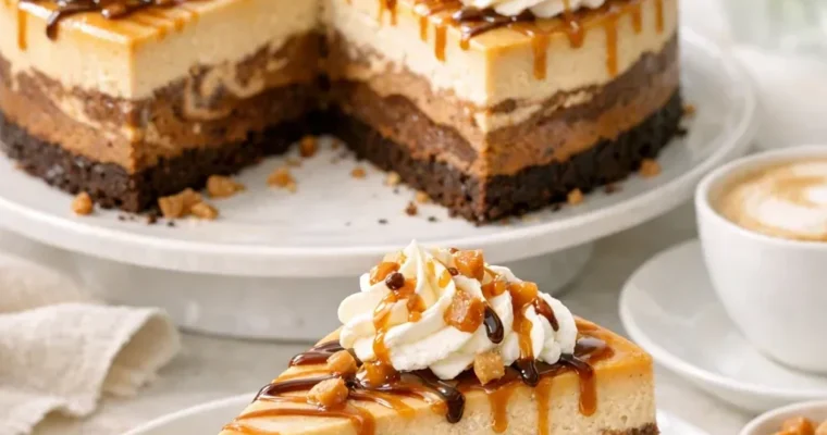 Caramel Chocolate Coffee Cheesecake mit Marmorierung