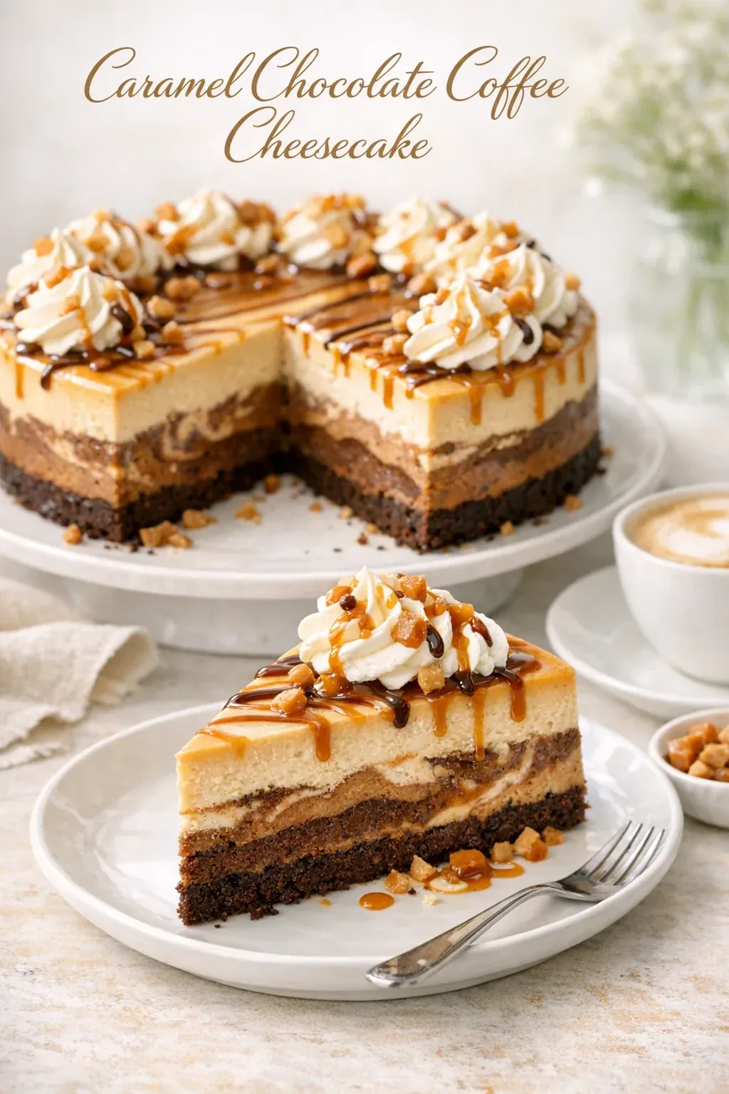 Caramel Chocolate Coffee Cheesecake mit Marmorierung