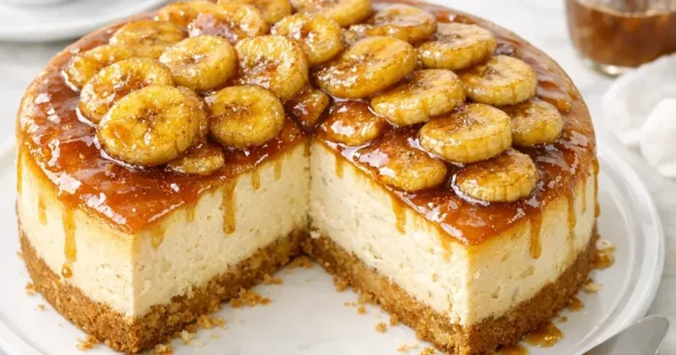Karamellisierter Bananen-Käsekuchen mit Rumglasur