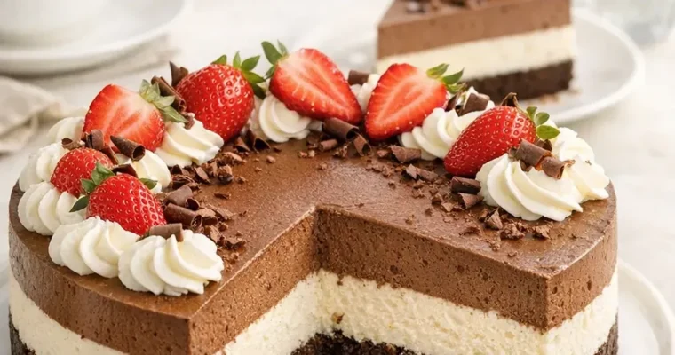 Mousse Cake mit Brownieboden, Vanillemousse und Schokomousse
