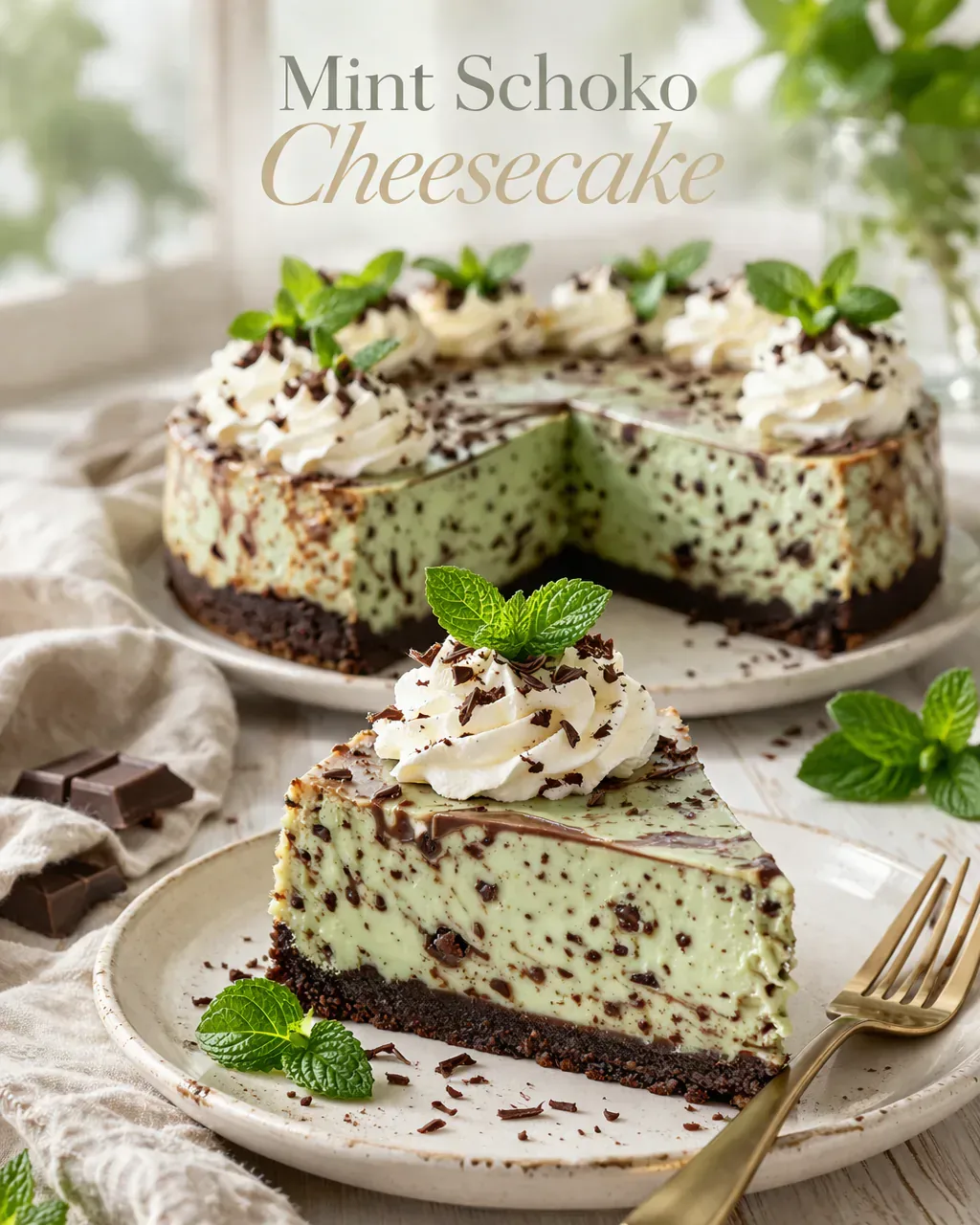 Mint Schoko Cheesecake mit Schokoboden