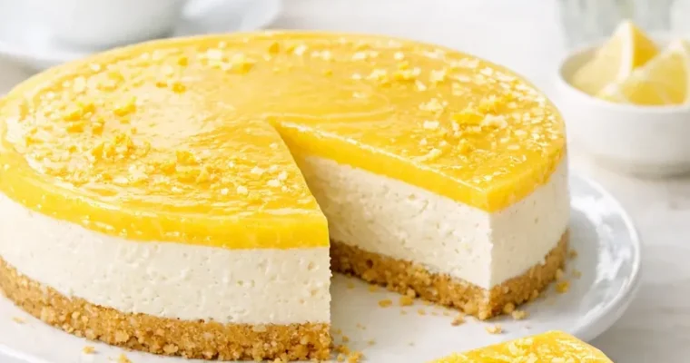Veganer Zitronen-Cheesecake ohne Backen mit Lemon Curd