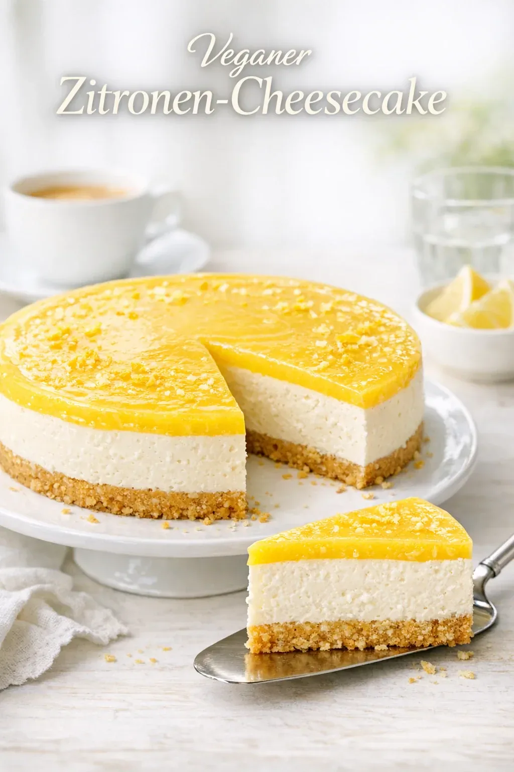 Veganer Zitronen-Cheesecake ohne Backen mit Lemon Curd